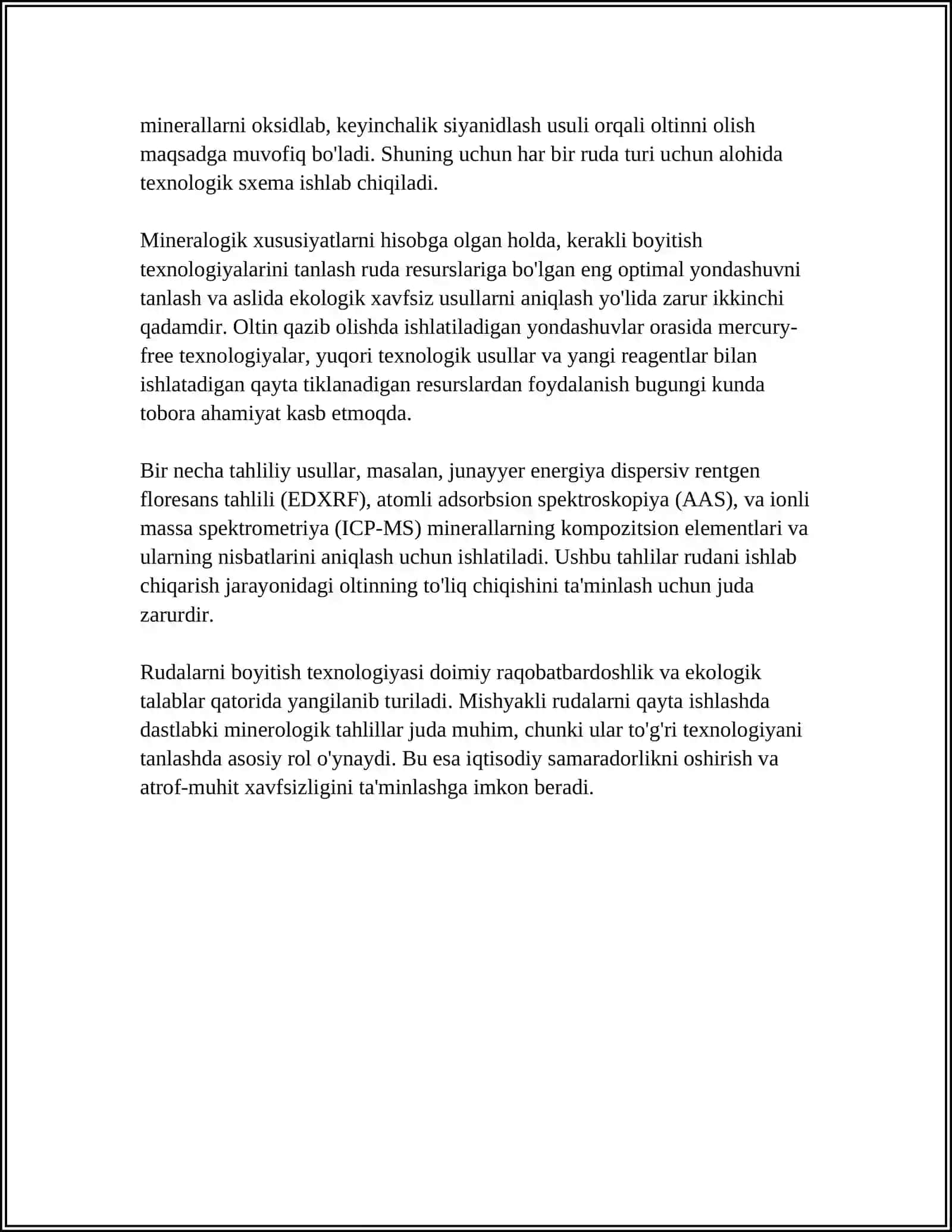 Oltin-Mishyakli Rudalarni Boyitish Texnologiyasi Mavzusida Mustaqil Ish 4