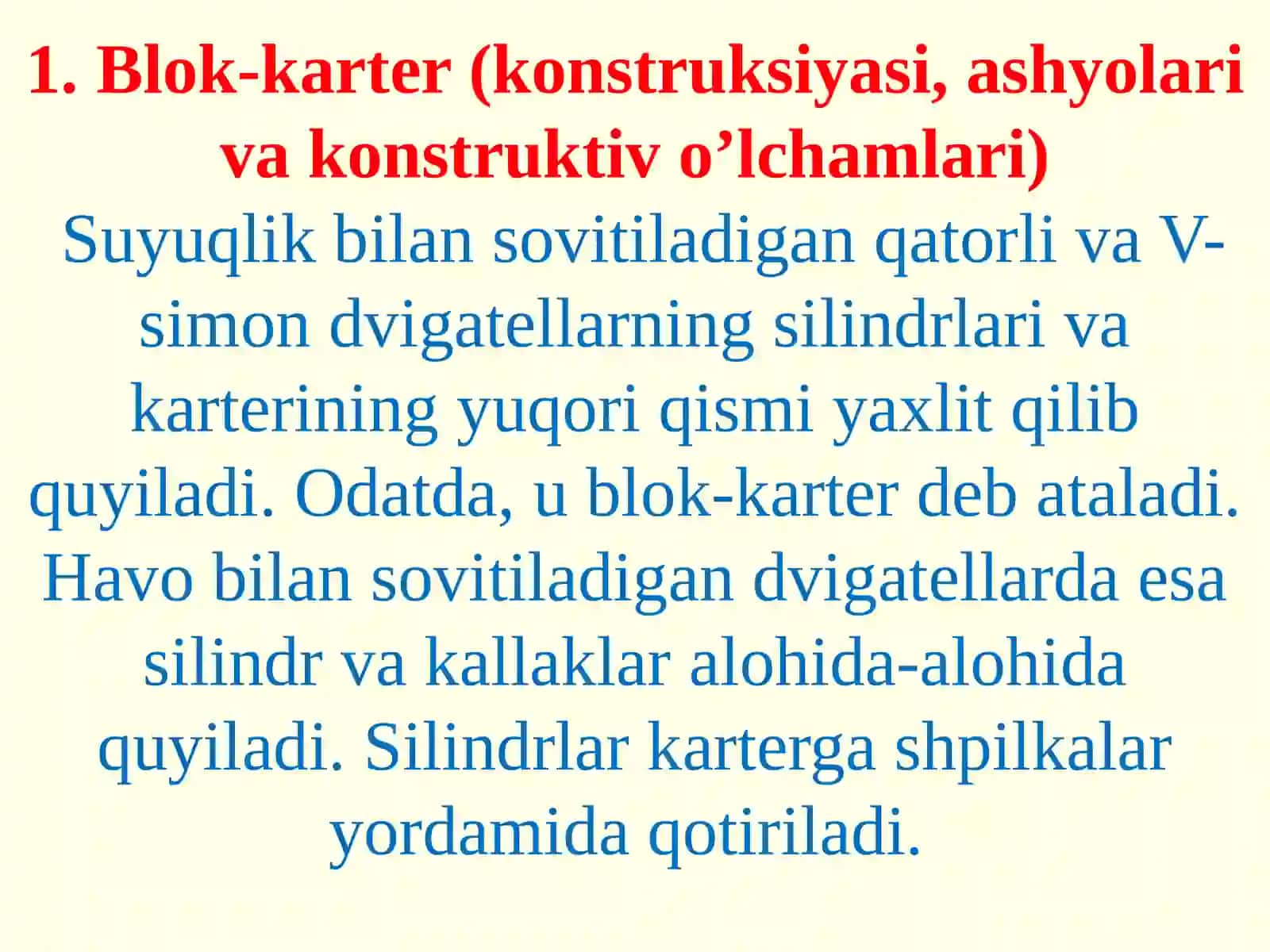 DVIGATЕLNINGKORPUS ELEMENTLARI. SILINDRLAR GURUHI 4