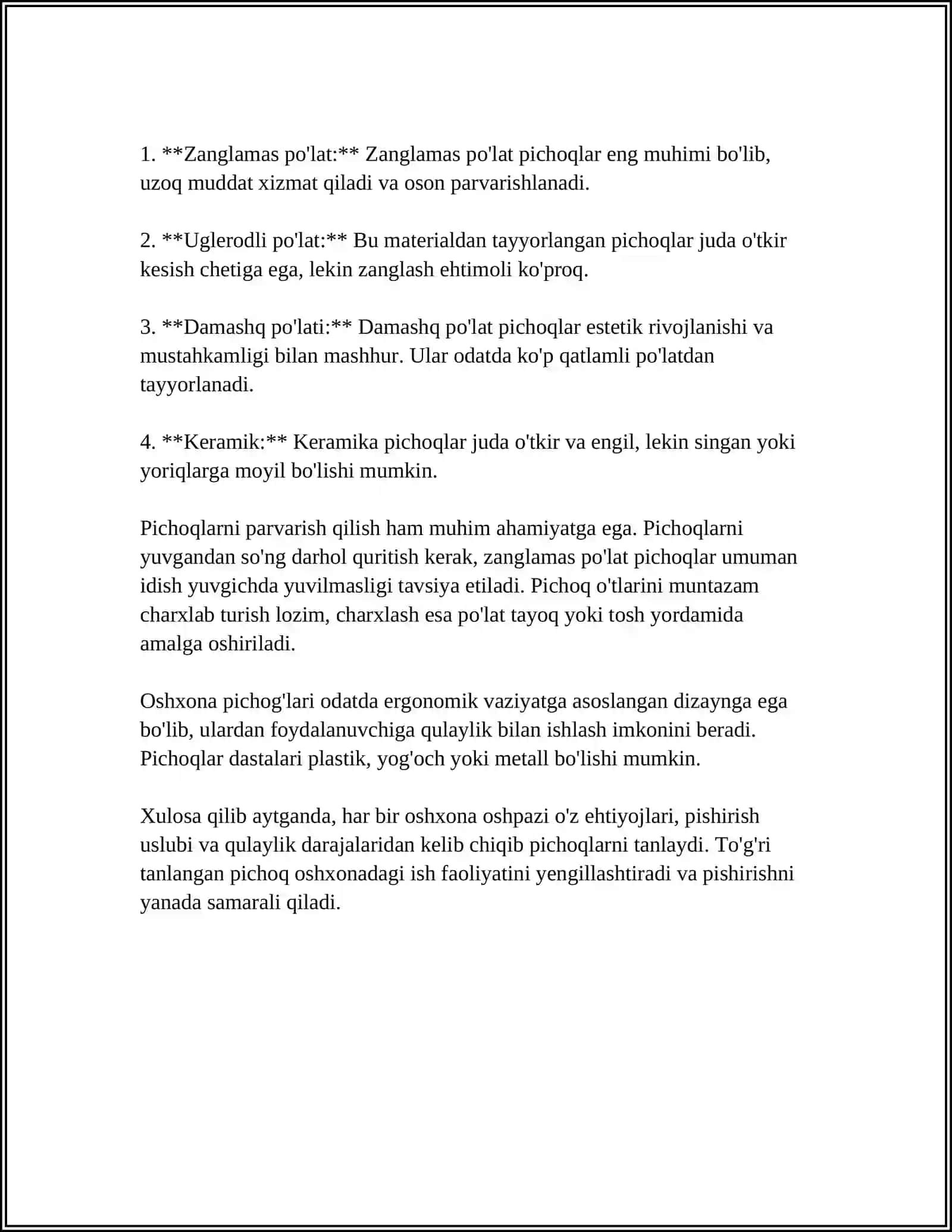 Oshxona Pichog'lari va Ular Turlari 4