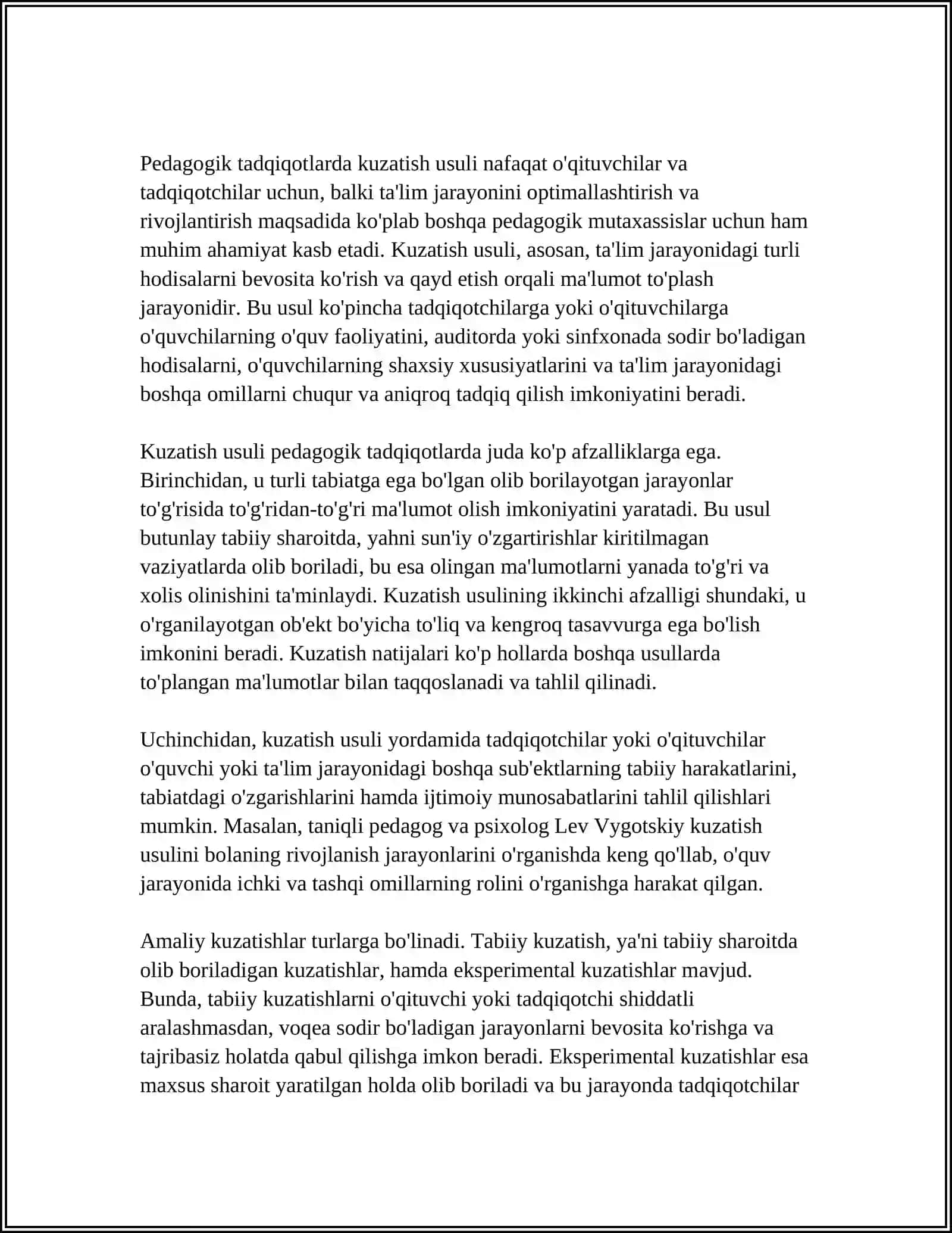 MUSTAQIL ISH Mavzu: PEDAGOGIKA FANINING ILMIY TADQIQOT METODLARI 4
