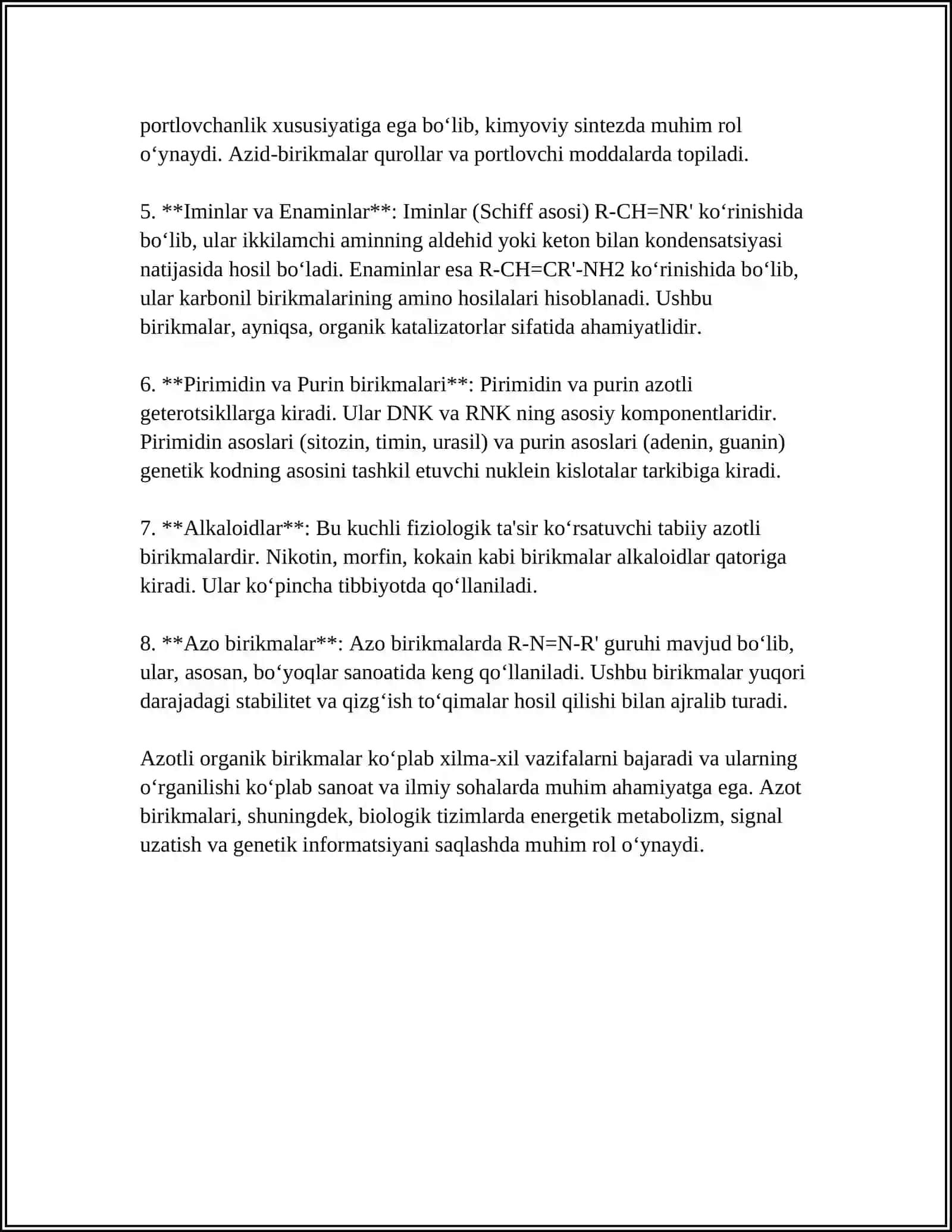 AZOTLI ORGANIK BIRIKMALAR OLINISHI VA XOSSALARI 4