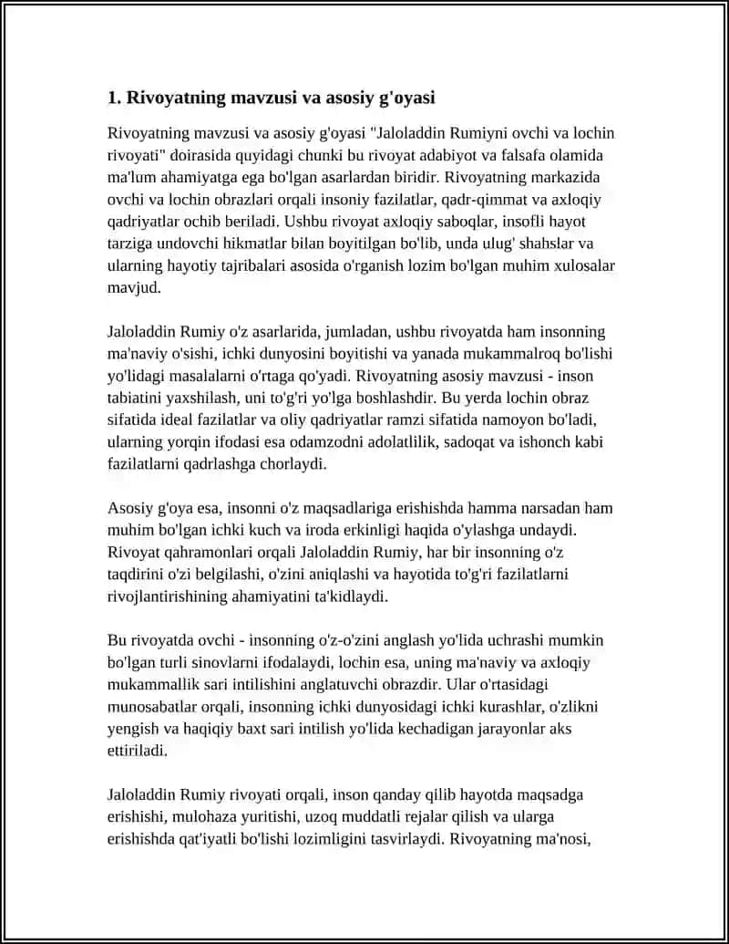 JALOLADDIN RUMIYNI OVCHI VA LOCHIN RIVOYATINING MOHIYATI VA UNING TARBIYAVIY AHAMIYATINI TAHLIL ETISH 4