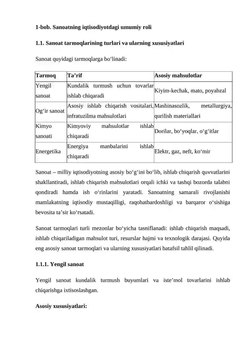 SANOAT TARMOQLARINING IQTISODIYOTDAGI O‘RNI VA AHAMIYATI 4