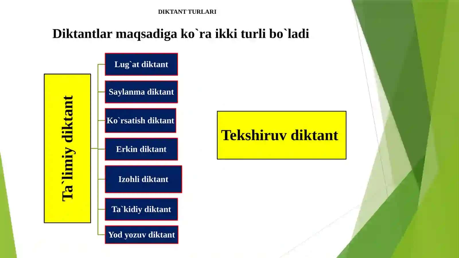 BOSHLANG’ICH SINFLARDA NAZORAT ISHLARI.DIKNANT VA UNING TURLARI 4