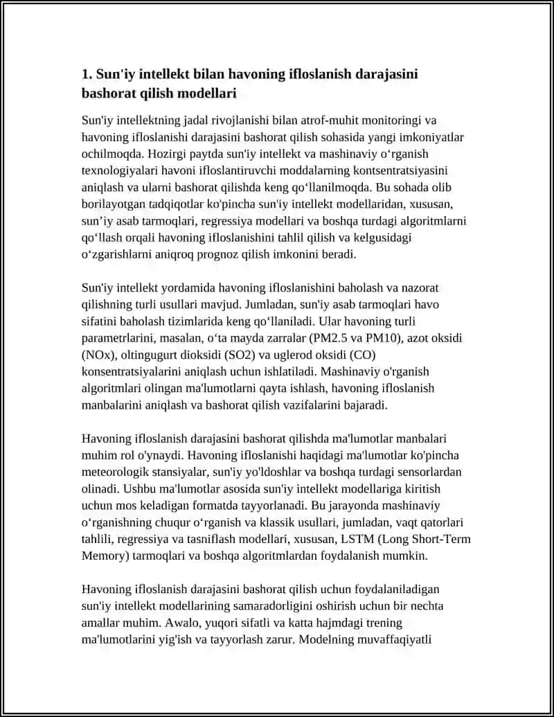 SUNʼIY INTELLEKT YORDAMIDA EKOLOGIK MUAMMOLARNI HAL QILISH: HAVONI NAZORAT QILISH TIZIMLARI 4