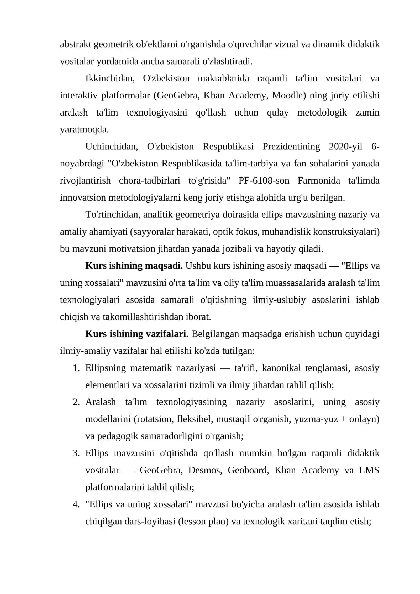 "Ellips va uning xossalari" mavzusini aralash ta'lim texnologiyalari asosida o'qitish 4