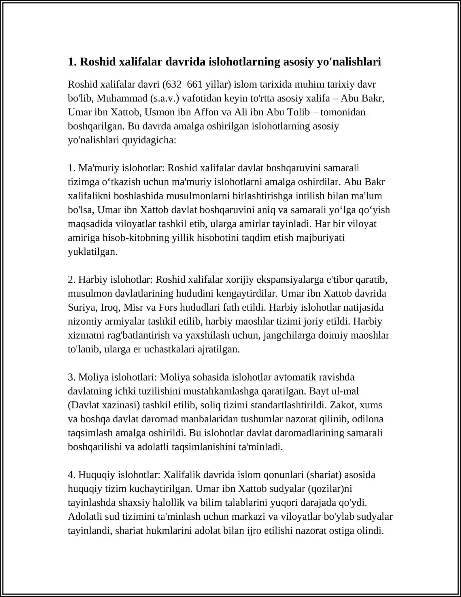 ROSHID XALIFALAR HUKMRONLIGI DAVRIDAGI ISLOHATLARNING MOHIYATI 4