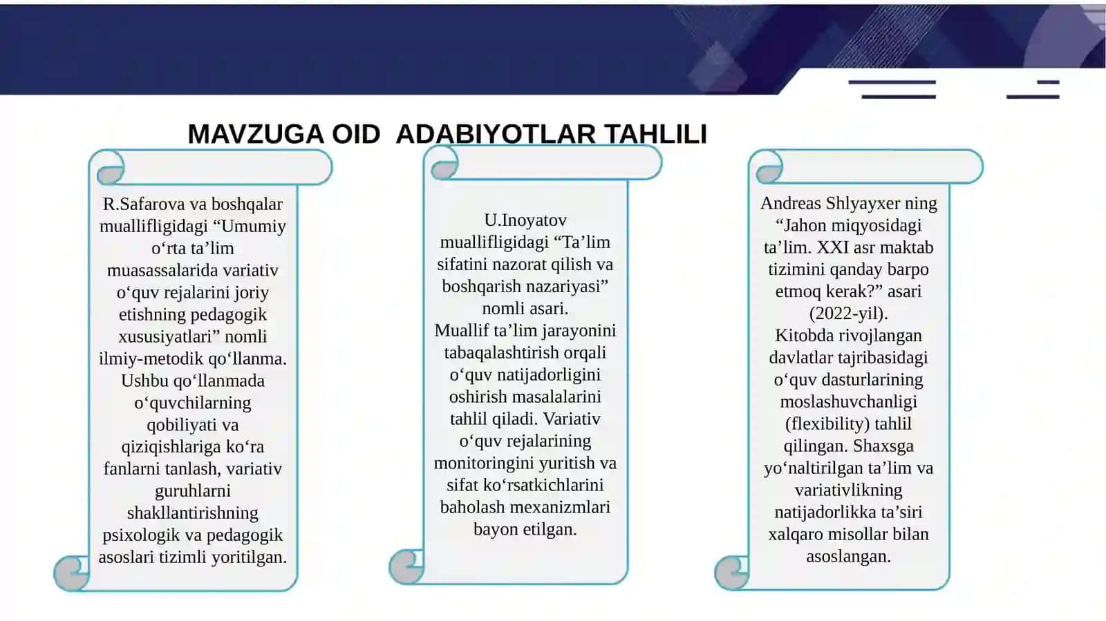 Variantiv o'quv rejalarini joriy etish va ularning natijadorligini ta'minlash 4