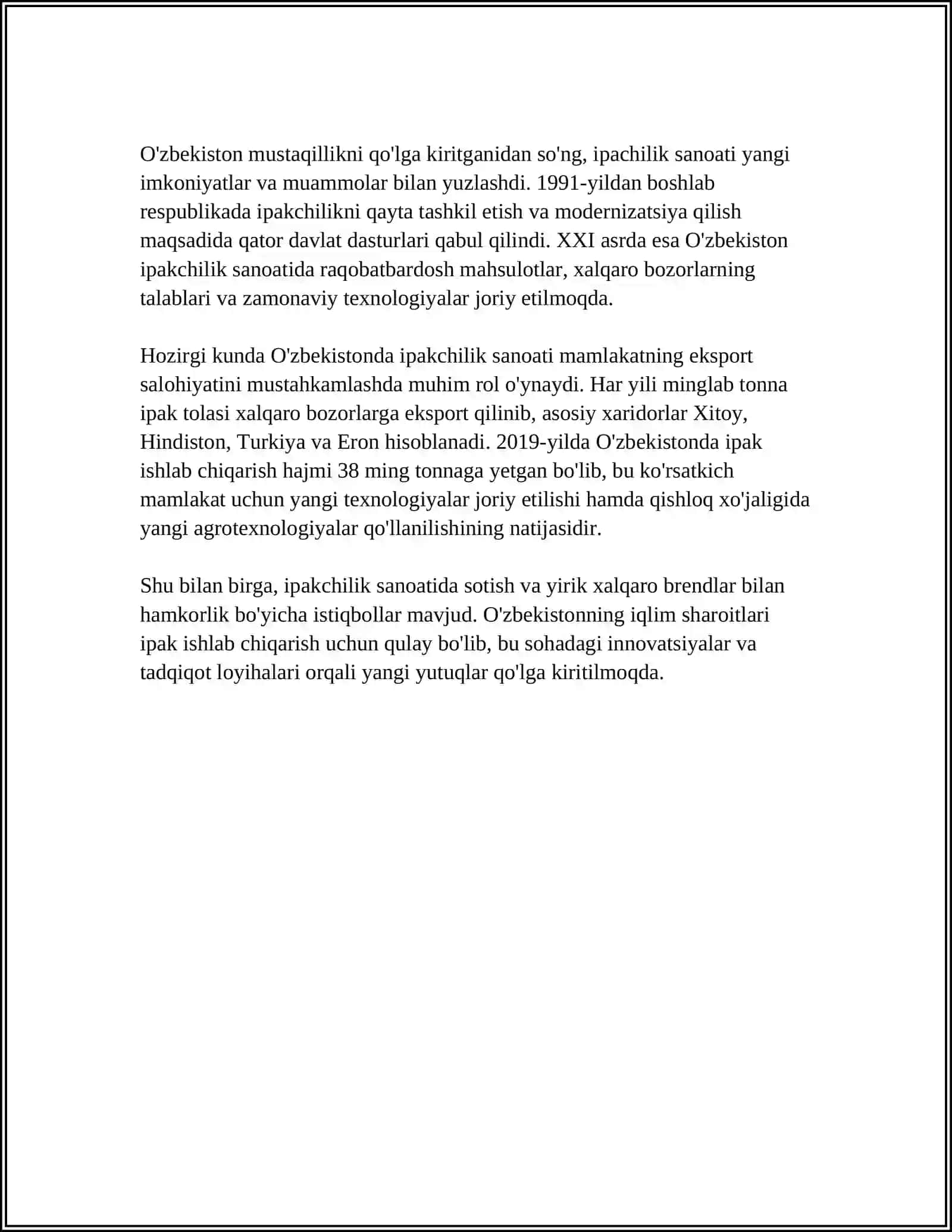 O'ZBEK IPAKCHILIGIDA MAHALLIY XOMASHYO RESURSLARDAN FOYDALANISH 4