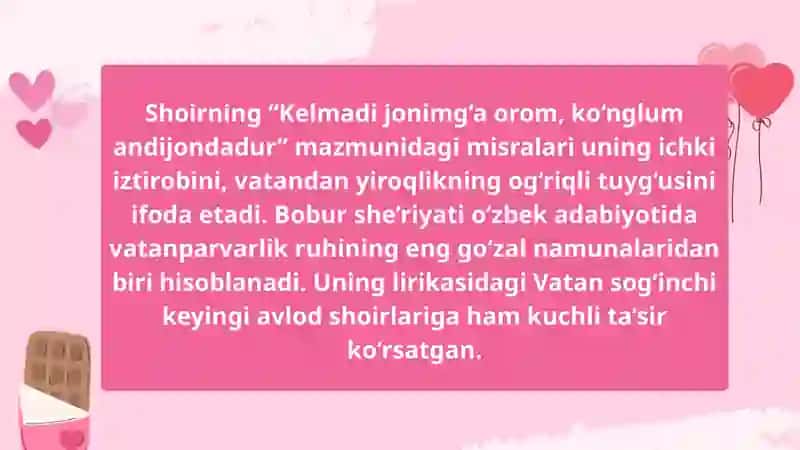 Zahiriddin Muhammad Bobur lirikasiда Vatan sog‘inchi 4