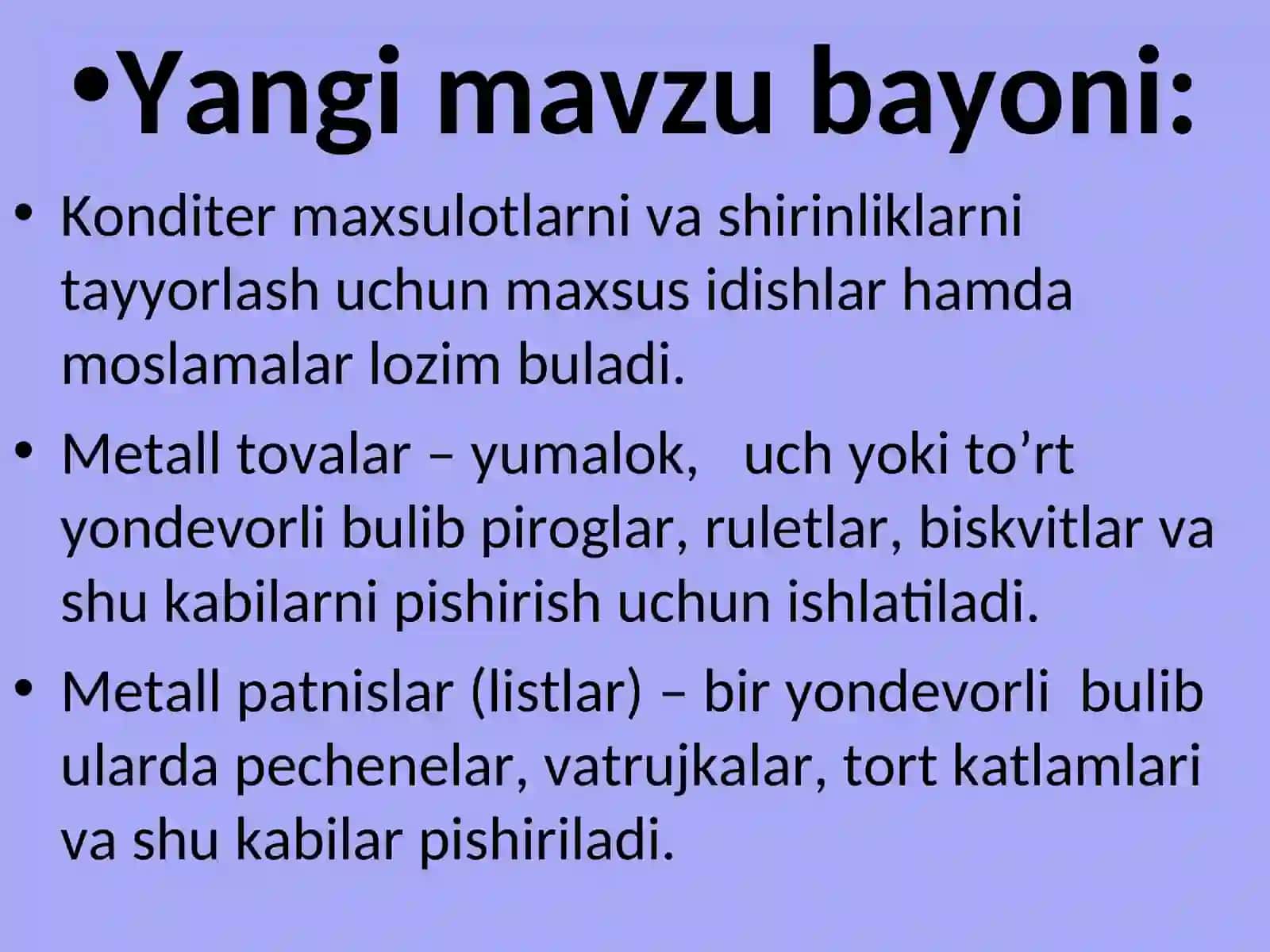 Qаndоlаt mаhsulоtlаri tаyyorlаsh uchun jihоzlаngаn ish o`rnini tаshkil etish 4