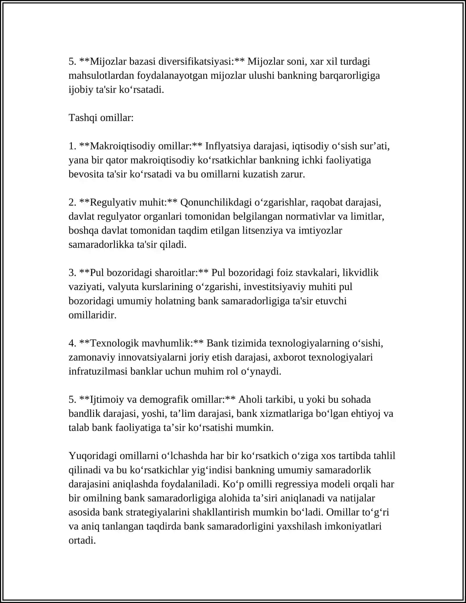 TIJORAT BANKLARI FAOLIYATI SAMARADORLIGINI KOP OMILLI REGRESSIYA MODELI ASOSIDA BAXOLASH 4