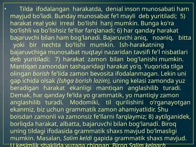 FE'L. FE'LNING SEMANTIK MA'NOLARI VA KATEGORIYALARI 4