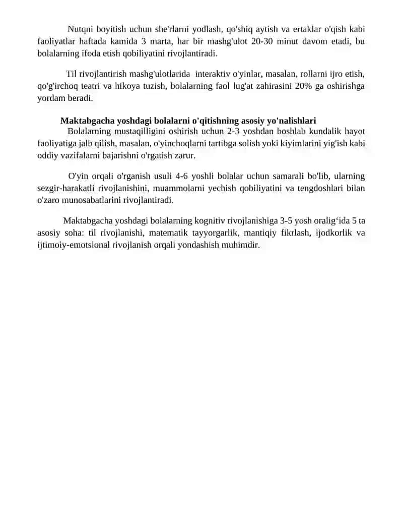 Maktabgacha yoshdagi bolalar o’quv fanining mazmuni va uslublari. 4