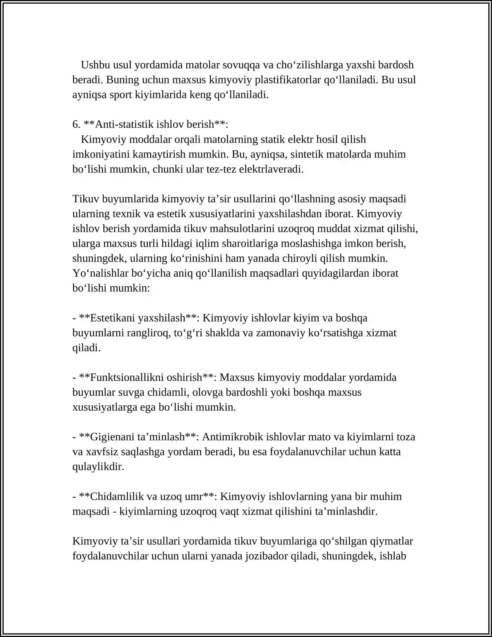 KIMYOVIY TAʼSIR USULLARNI QO‘LLAB TIKUV BUYUMLARINI TIKISH TEXNOLOGIYASI 4