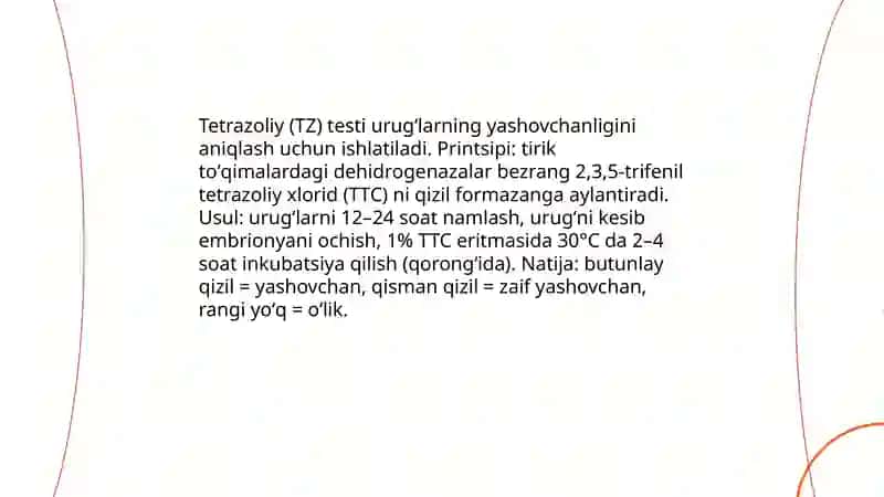 Urugʻlarning unuvchanligini laboratoriya germinatsiya sinovi 4