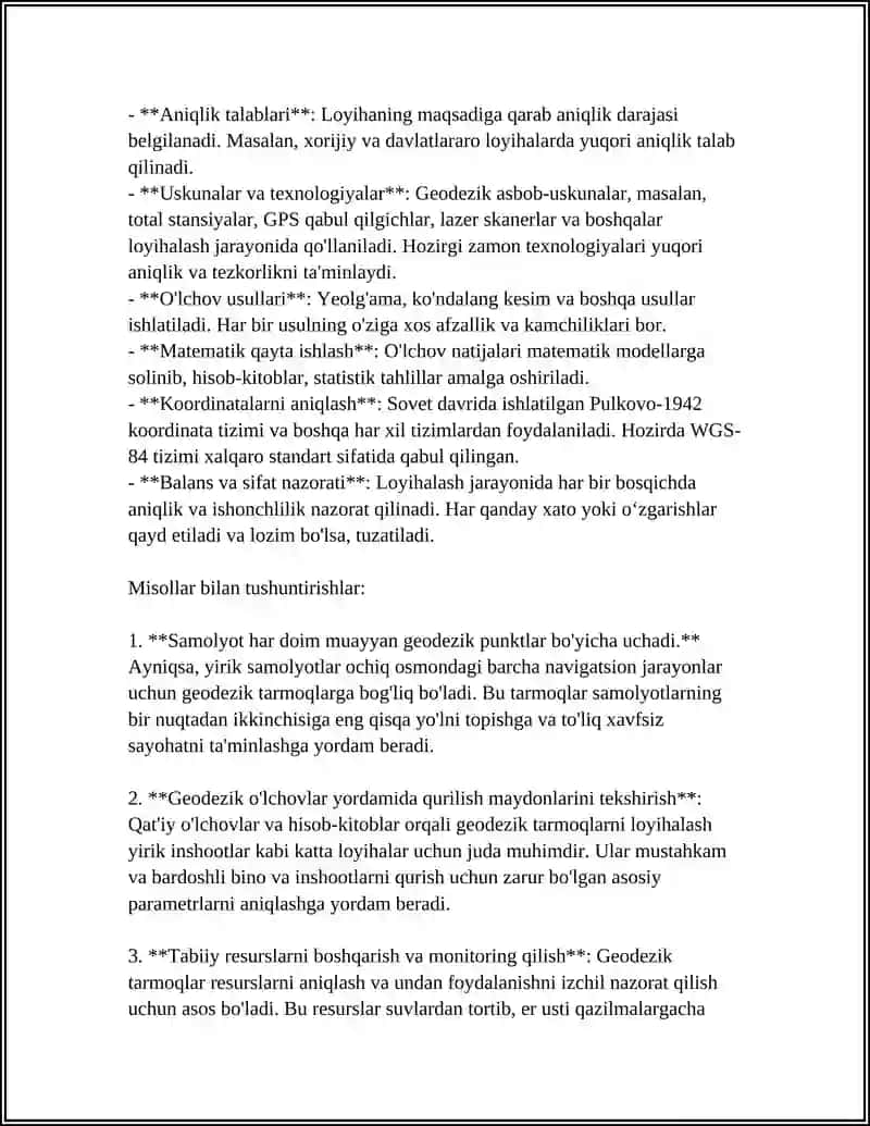 GEODEZIK TAYANCH TARMOQLARINI ZICHLASH. TASVIRGA OLISH TARMOQLARI 4