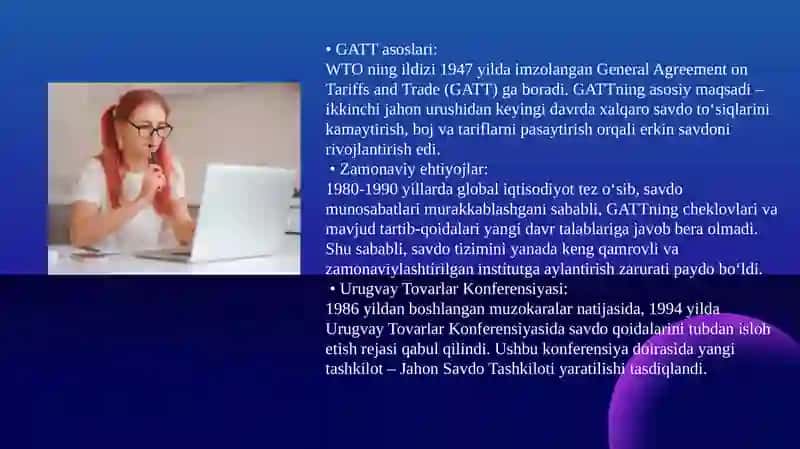 Jahon savdo tashkilotining jahon savdosidagi tutgan o`rni, maqsad va vazifalari 4