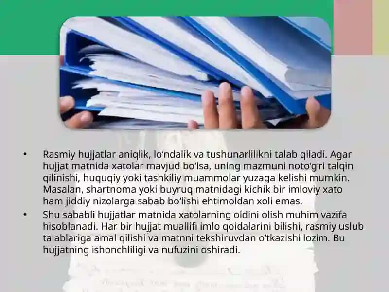 HUJJATLAR MATNI TARKIBIDAGI IMLOVIY VA USLUBIY XATOLARNING YUZAGA KELISH SABABLARI 4