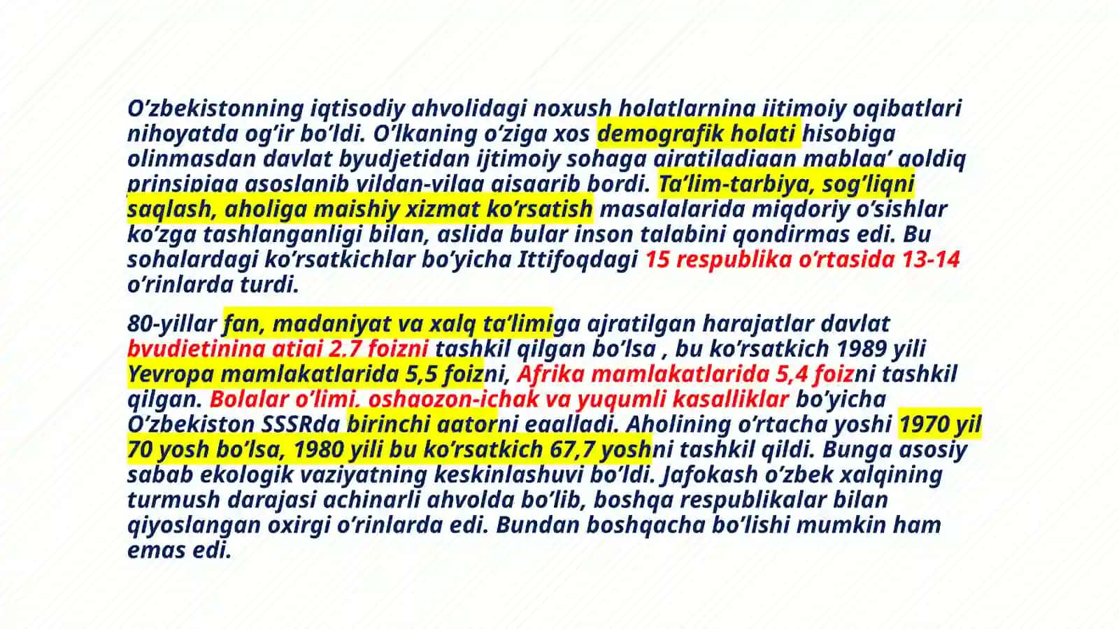 XX asrning 80-yillari so’ngida O’zbekistonda siyosiy, iqtisodiy ijtimoiy muammolar 4