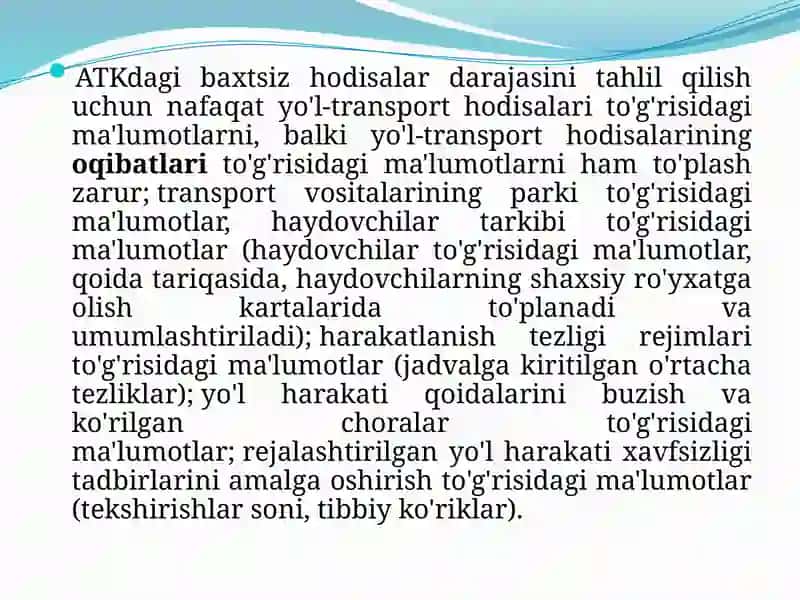 Yo'l-transport hodisalarini hisobga olish va tahlil qilish 4