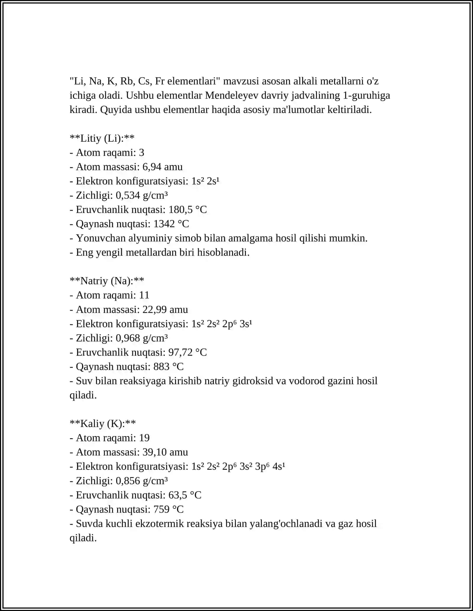DAVRIY SISTEMANING ASOSIY GURUPACHASI I A GURUH ELEMENTLARI 4