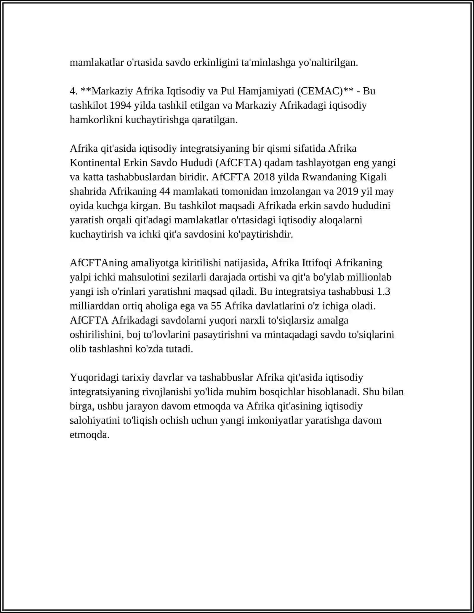 AFRIKA QITASIDA INTIGRATSIYA MUNOSABATLARINING SHAKLLANISHI VA RIVOJLANIAH TENDENSIYALARI 4