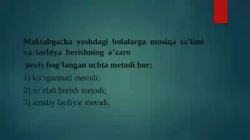 Maktabgacha tarbiya yoshidagi bolalar uchun musiqa viy tarbiyasi 4