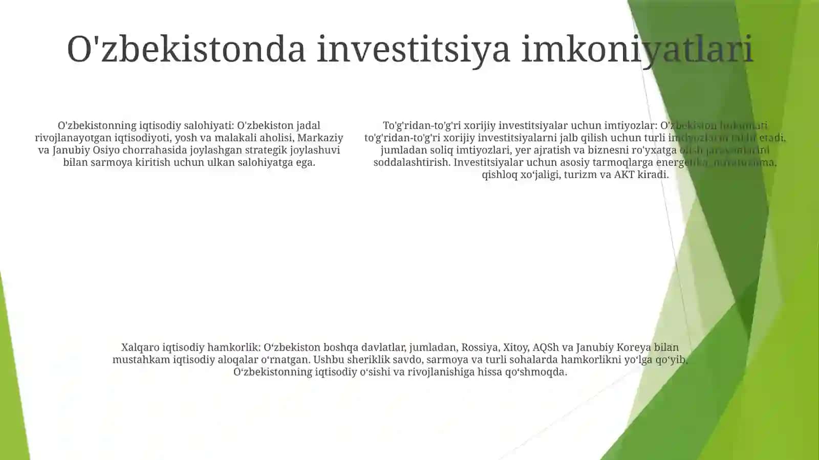 Jahon Xo'Jaligi Va O'Zbekistonning Boshqa Mamlakatlat Bilan Iqtisodiy Hamkorliklari 4