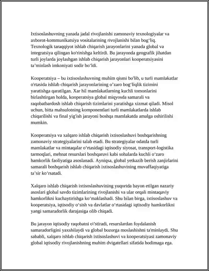 Xalqaro ishlab chiqarishning ixtisoslashuvi va kooperatsiyasi 4
