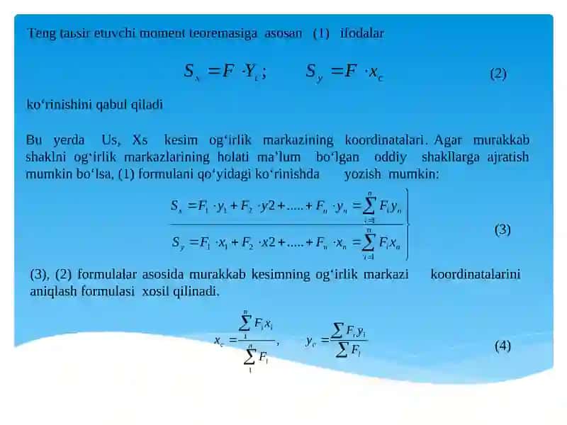 Tekis kesimlarning geometrik xarakteristikalari 4