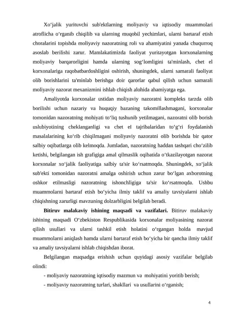 KORXONALAR MOLIYASINI NAZORAT QILISH USULLARI VA ULARNI SAMARALI TASHKIL ETISH YO‘NALISHLARI 4