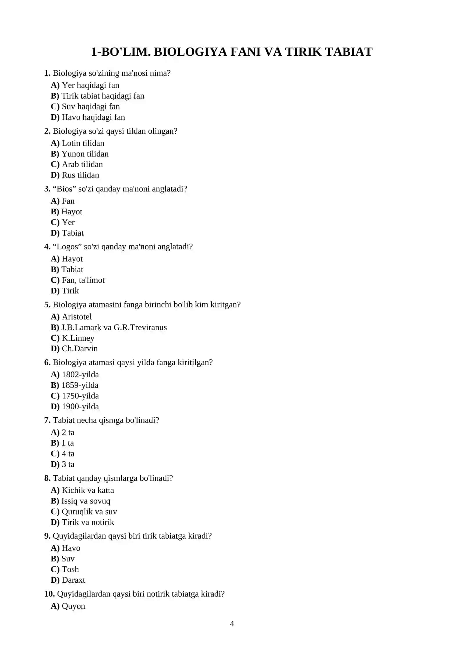 BIOLOGIYA FANIDAN 1000 TA TEST TOPSHIRIQLARI 4