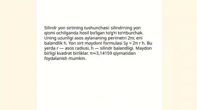 Silindr toʻla sirti 4