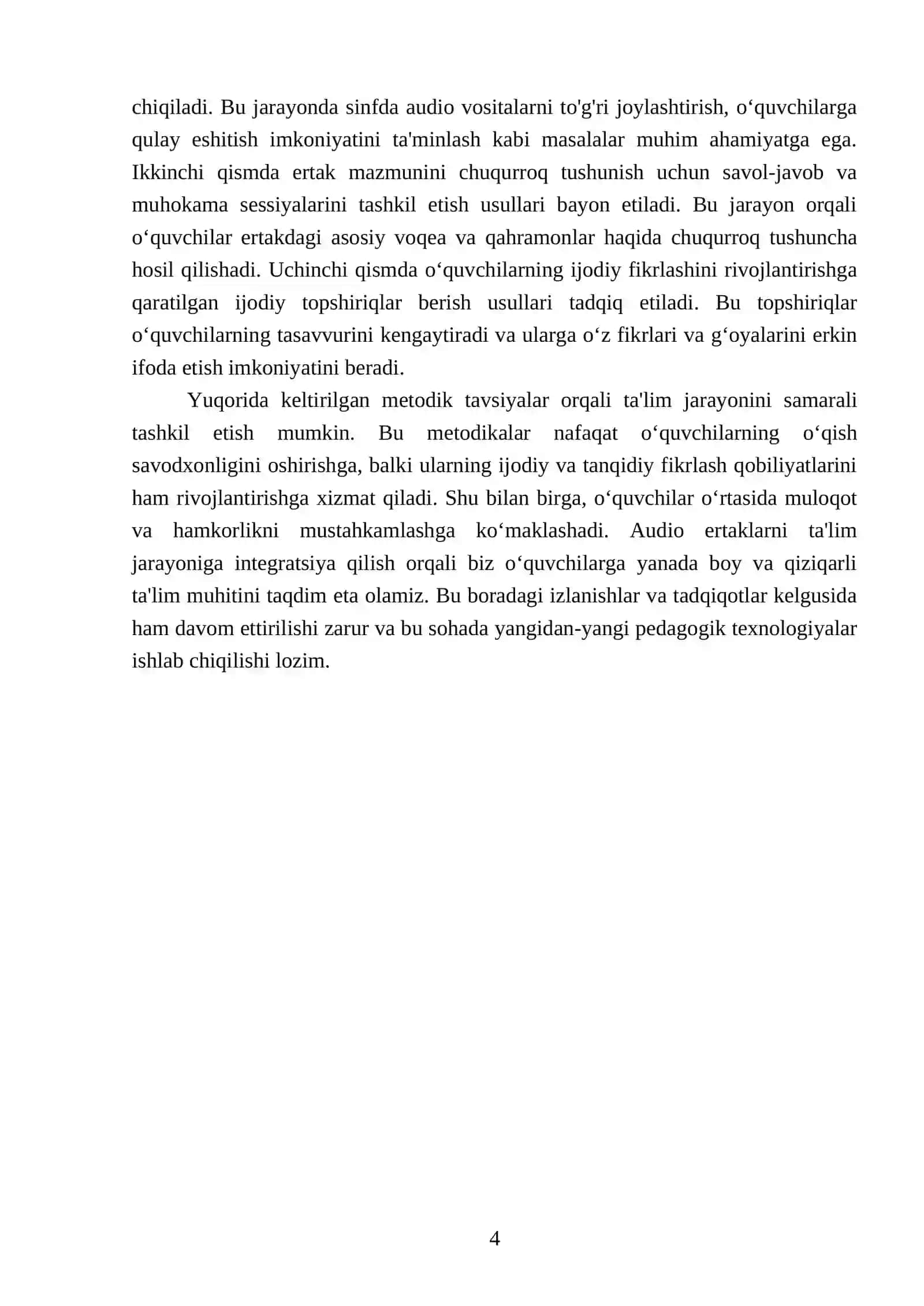 3-sinf o‘qish savodxonligi fanida berilgan audio ertaklarni o‘qitish darslarini tashkil etish yuzasidan metodik tavsiyalar 4