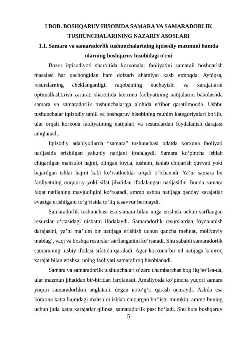 Boshqaruv hisobida samara va samaradorlik ko‘rsatkichlari o‘rtasidagi bog‘liqni o‘rganish 4