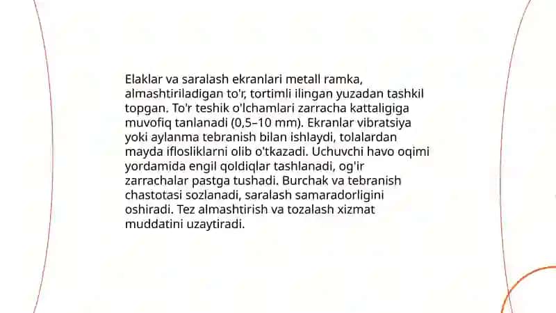 Paxtani mayda iflosliklardan tozalash mashinasini ishchi qismlarini o'rganish 4