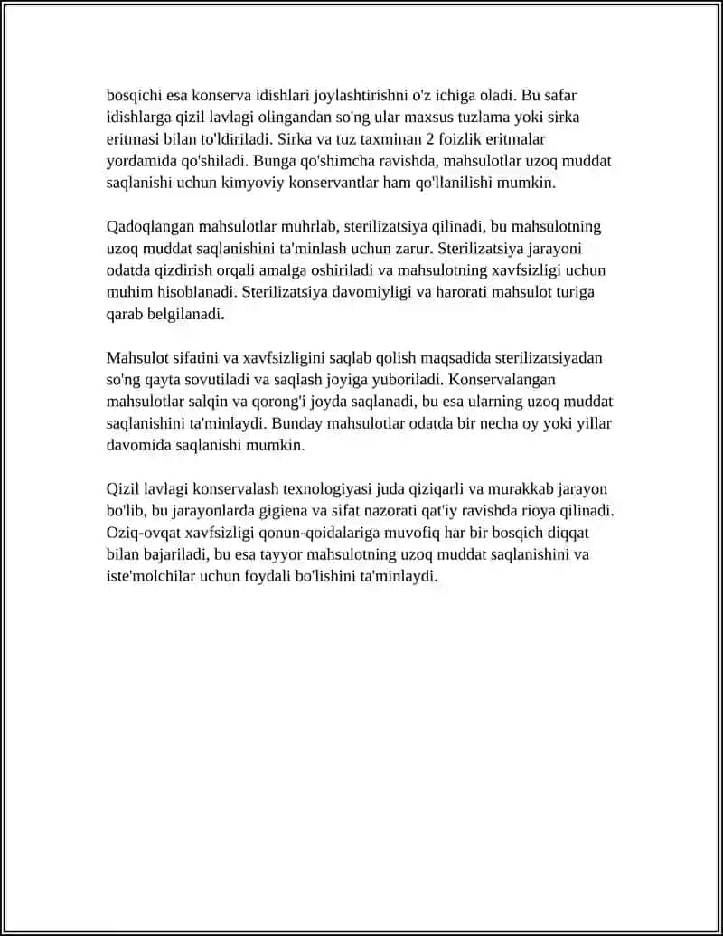 Qizil lavlagidan tayyorlangan konserva mahsulotlarini tayyorlash texnologiyasi 4