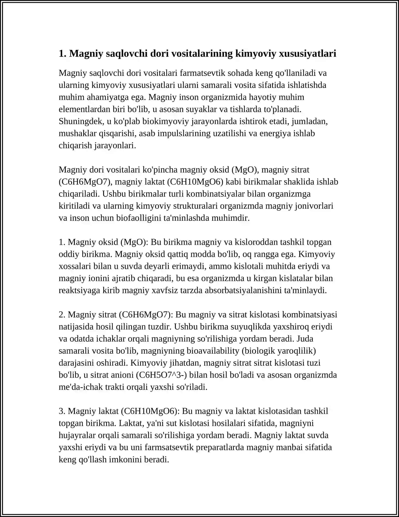 MAGNIY SAQLOVCHI ASAB KASSALIKLARING PROFILAKTIKASIDA QOLLANILADIGAN DORI VOSITALARINI KIMYOVIY TARKIBI 4