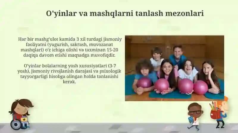 Maktabgacha talim muassalarida jismoniy tarbiya mashgulotlarini tashkil etish 4