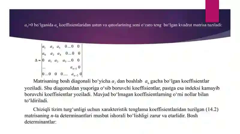 Turg‘unlikning algebraik mezonlari. Raus turg‘unlik mezoni. Gurvits 4