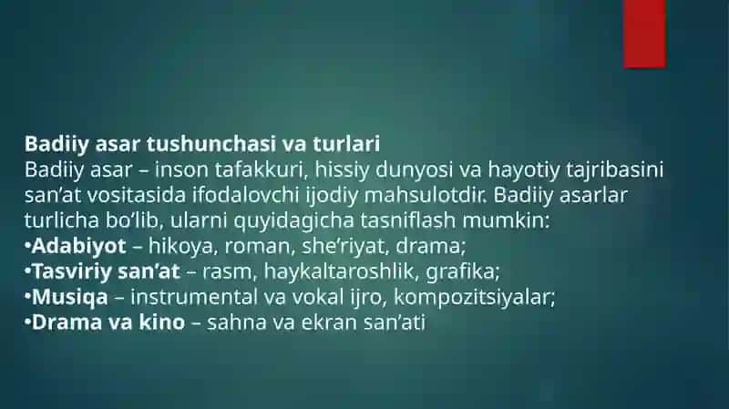 Dunyoni estetik idrok etishda badiiy asarlarning ahamiyati 4