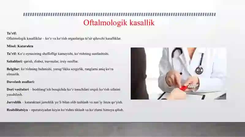 ONKOLOGIK YO OFTALMOLOGIK BIROR BIR KASALLIK VA UNI DAVOLASH 4