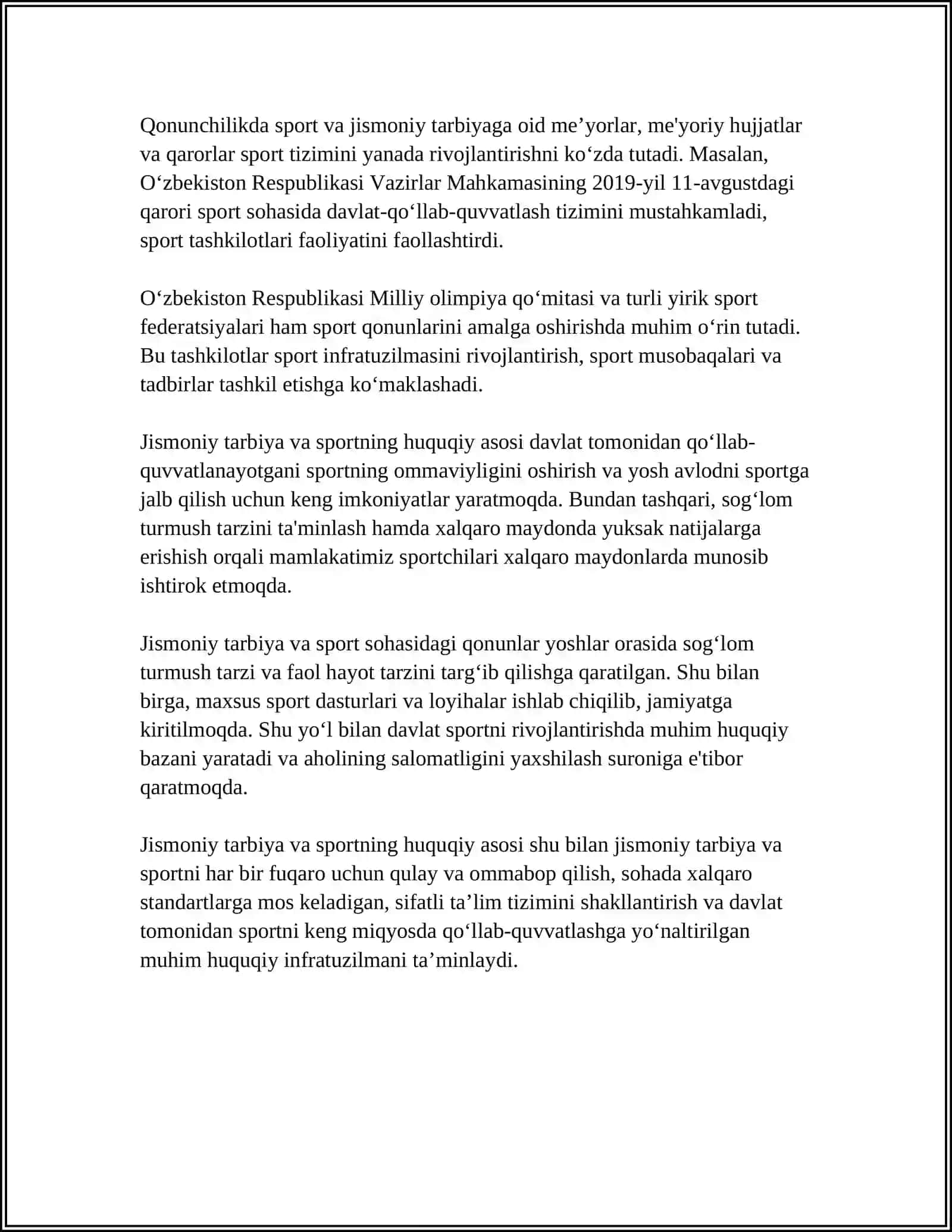 Jismoniy Tarbiya va Sport To'g'risidagi Qonunlar 4