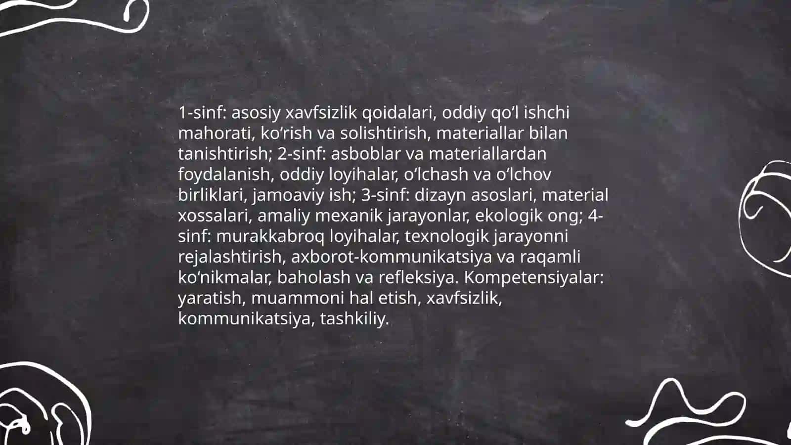 Boshlang'ich sinf texnologiya fani DTS tahlili va oʻqiv fan dasturlarining mazmuni va ularning tahlili (1-4-sinflar kesimida) 4