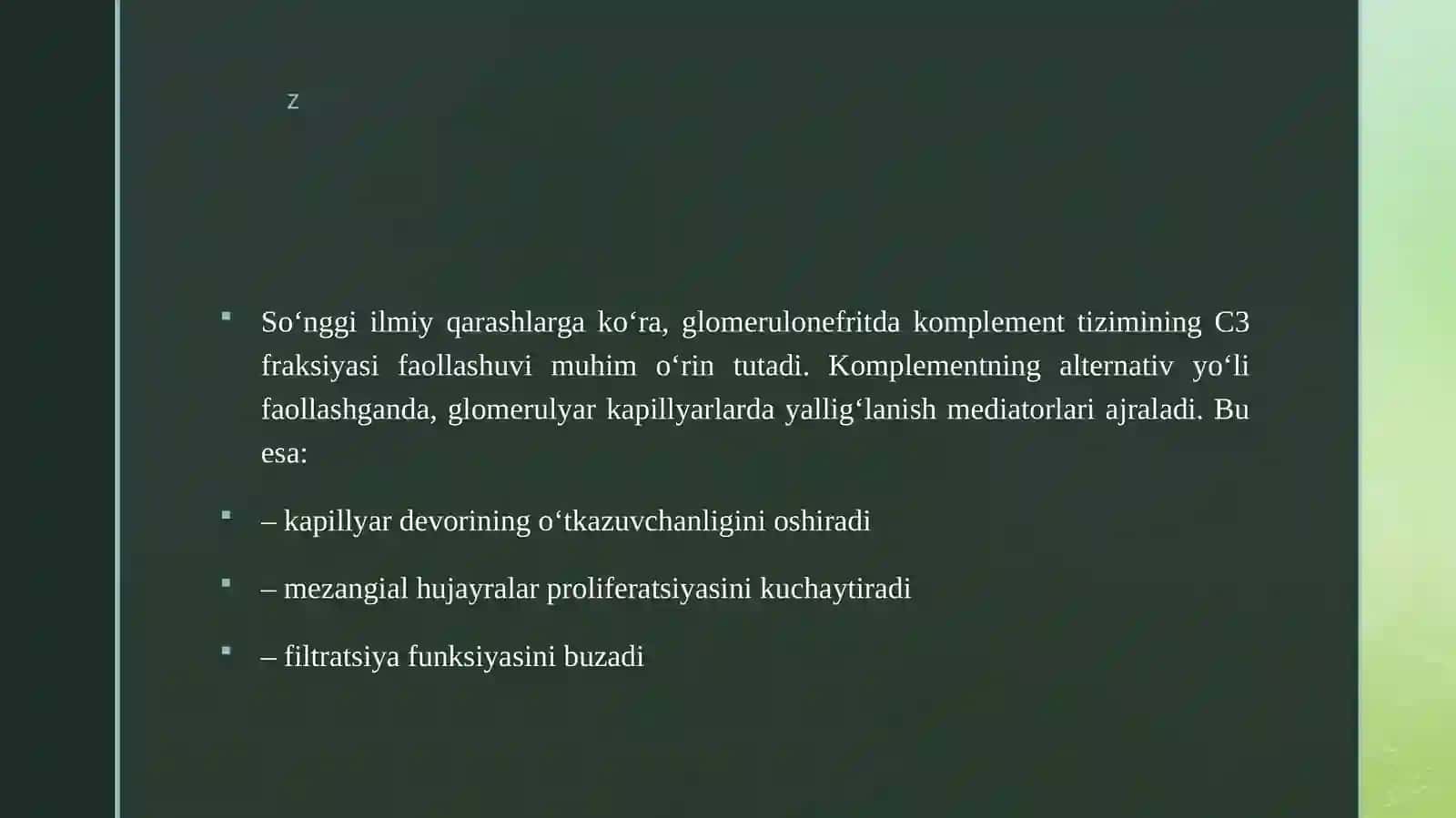 Glomerulonferit, endokardit, yarali kolit va boshqa kasalliklar kelib chiqishida mikrorganizmlarni ahamiyati. 4