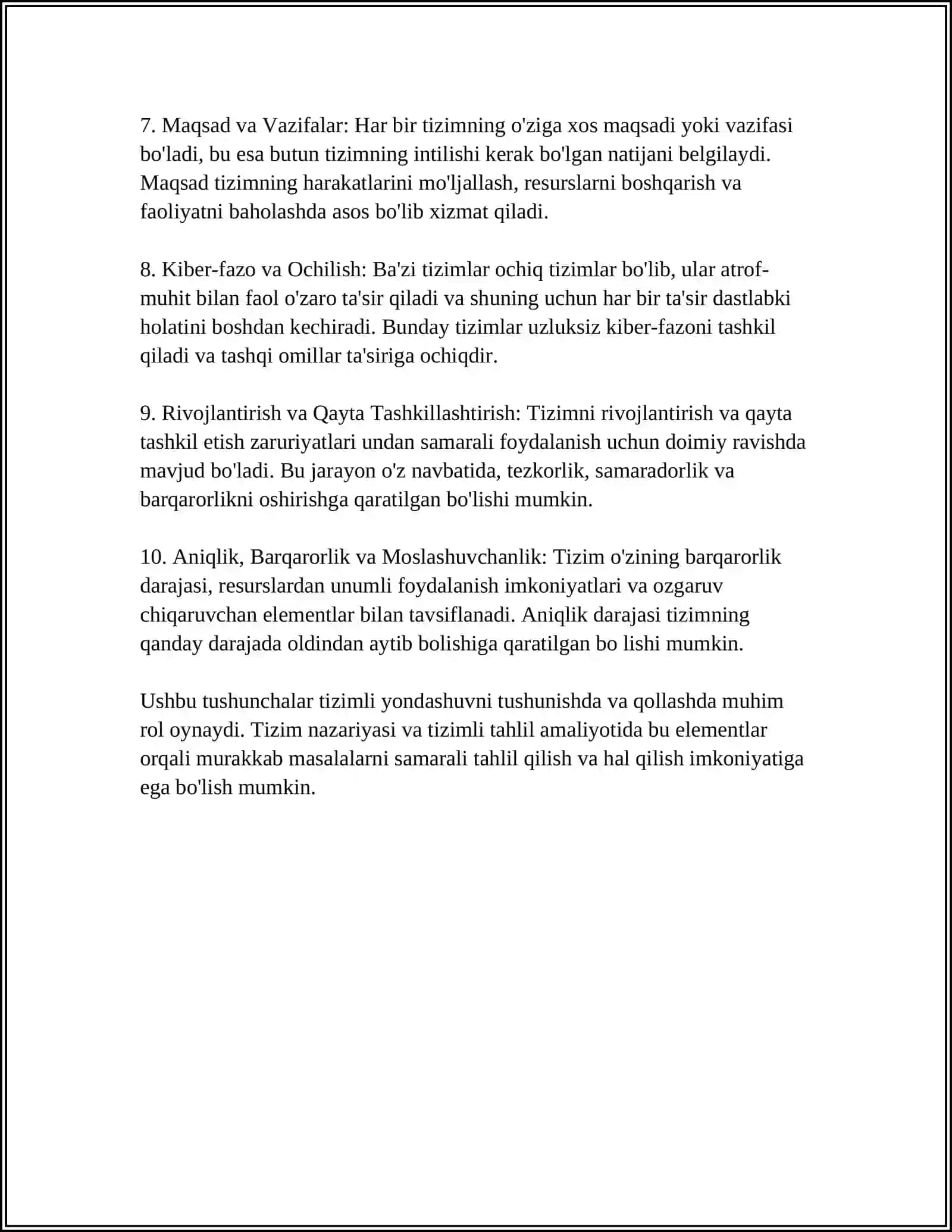 TIZIMLI YONDASHUV, TIZIMLI FIKRLASH, TIZIMLI TAHLIL 4