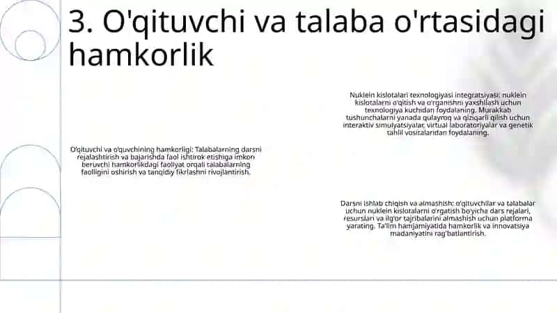 Nuklein Kislotalar Mavzusi BoʻYicha OʻQituvchi Va OʻQuvchi Hamkorligida OʻQitish Texnologiyasidan Foydalanib Dars Ishlanmalarini Ishlab Chiqish 4