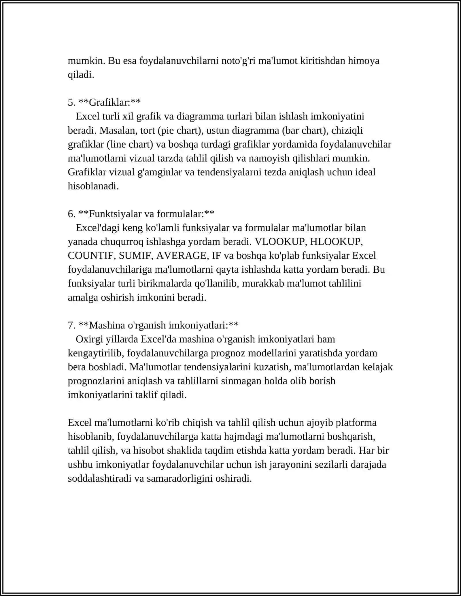 MICROSOFT EXCEL DASTURIDA MA'LUMOTLARNI KO'RISH,QAYTA ISHLASH VA UMUMLASHTIRISH VOSITALARI 4