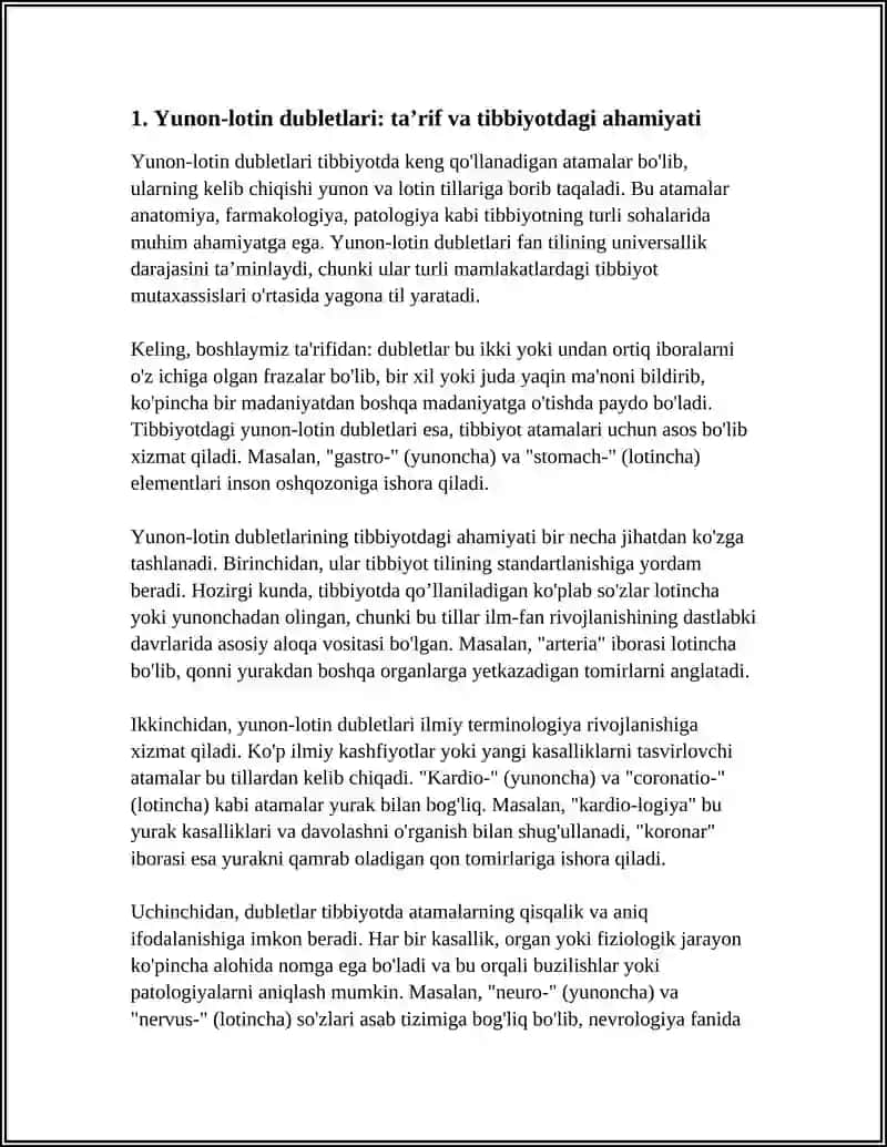 YUNON-LOTIN DUBLETLARI. ORGANLARDAGI VA TO'QIMALARDAGI PATOLOGIK O'ZGARISHLARNI, TERAPEVTIK VA XIRURGIK USULLARNI IFODOLOVCHI YUNON ATAMA ELEMENTLAR 4